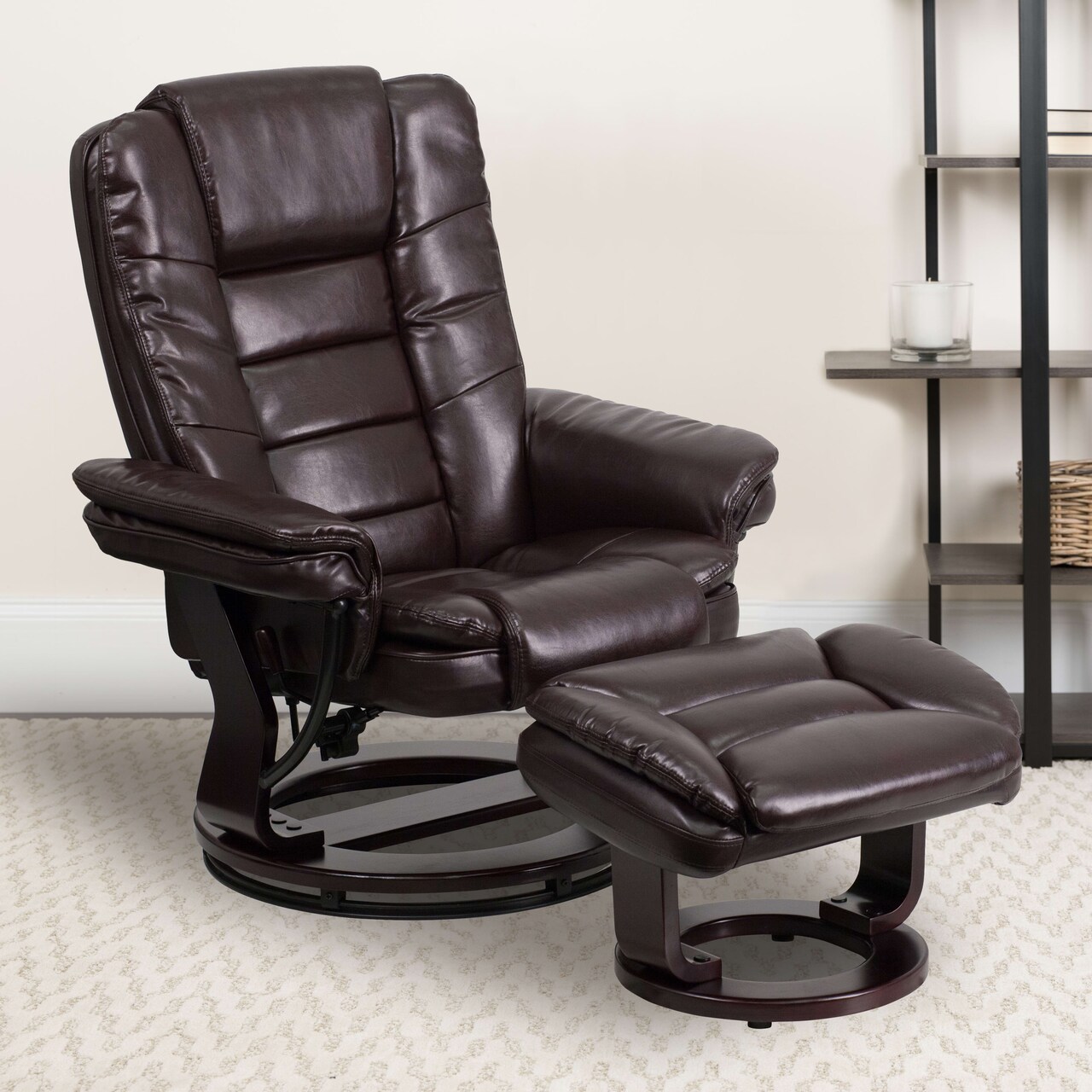 Emma and Oliver Multi-Position Stitched Recliner & Ottoman with Swivel Base
